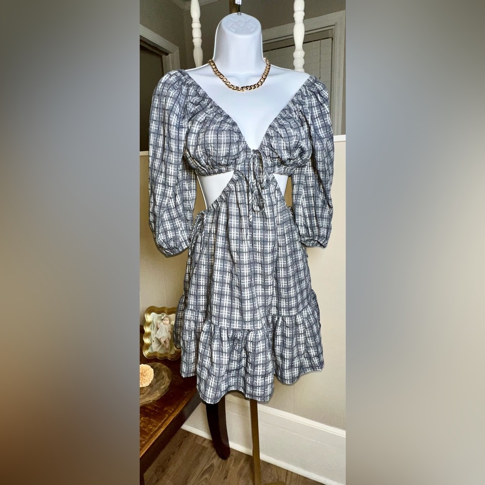 ILLA ILLA Small Plaid Mini Dress in dark Navy and White